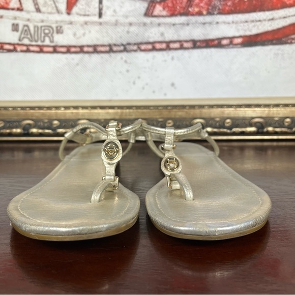 Coach Thong 'Jessica' Sandal Size 9.5 Champagne Silver Ankle Wrap Shoe - Picture 2 of 9